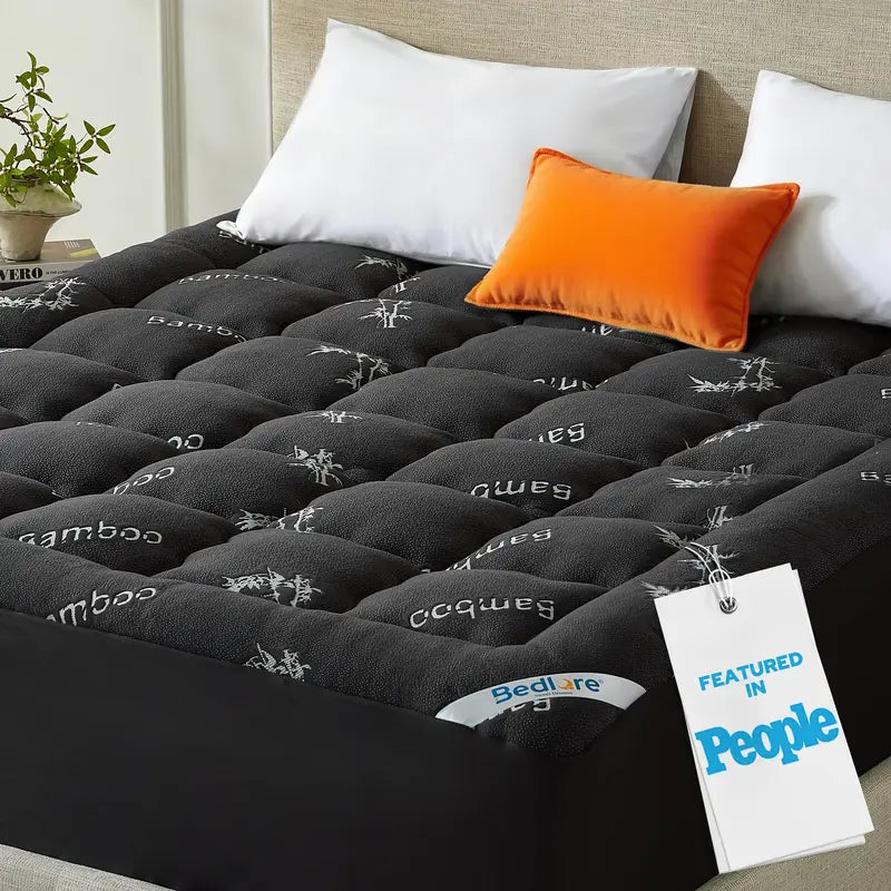【Bedlore】Bamboo Cooling Mattress Topper with Fitted Sheet, Thick Luxury Comfort Layer, Breathable & Soft on Skin, Deep Pocket Design, Machine Washable, Ideal for Bedroom & Home Use Homeessentials