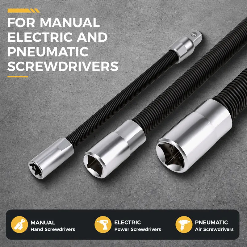 GJANSH Flexible Socket Extension Bar Set 3-Piece 1/2" 3/8" 1/4" Shaft Drive 10" 8" 6"-Spring-Loaded Detent Balls to Prevent Slipping,