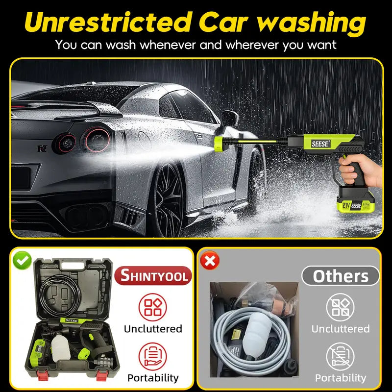 SEESE Cordless Pressure Washer Gun, 1000 PSI Portable Electric Washer for Vehicle, Driveway & Deck - Ergonomic Handle Design with 30Min Runtime & 6-In-1 Nozzle