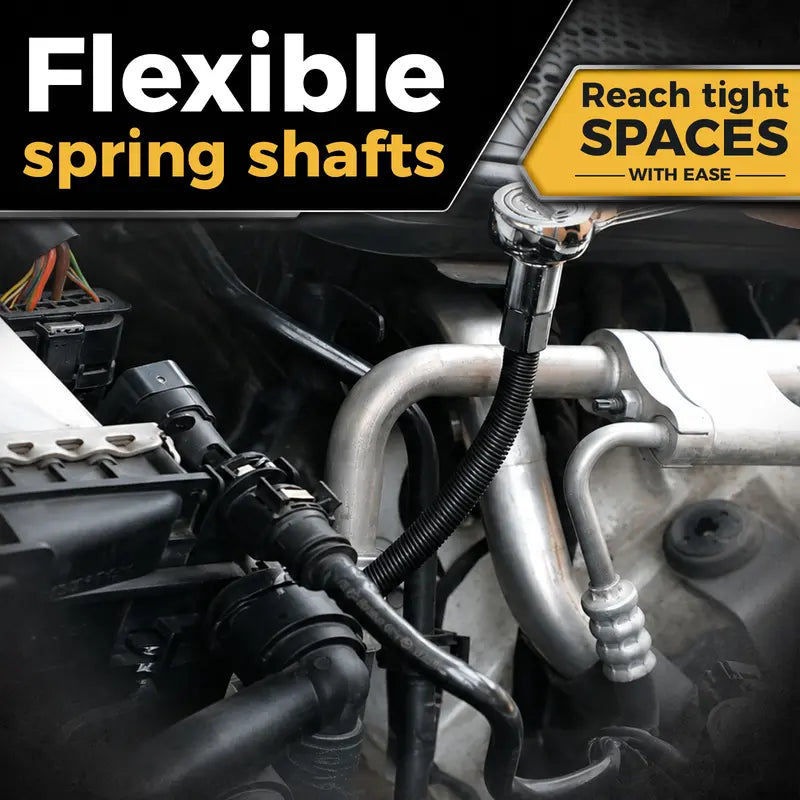 GJANSH Flexible Socket Extension Bar Set 3-Piece 1/2" 3/8" 1/4" Shaft Drive 10" 8" 6"-Spring-Loaded Detent Balls to Prevent Slipping,
