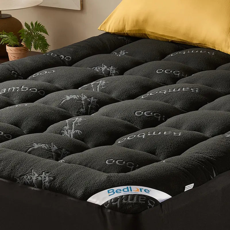 【Bedlore】Bamboo Cooling Mattress Topper with Fitted Sheet, Thick Luxury Comfort Layer, Breathable & Soft on Skin, Deep Pocket Design, Machine Washable, Ideal for Bedroom & Home Use Homeessentials