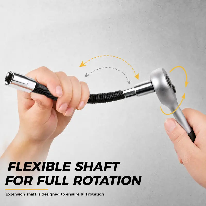 GJANSH Flexible Socket Extension Bar Set 3-Piece 1/2" 3/8" 1/4" Shaft Drive 10" 8" 6"-Spring-Loaded Detent Balls to Prevent Slipping,