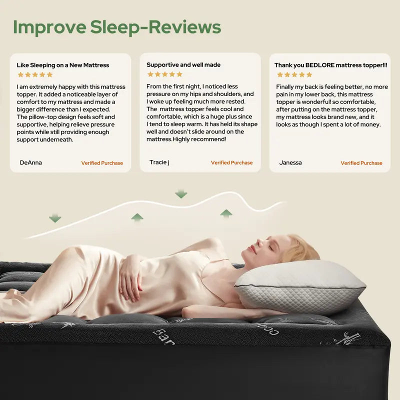 【Bedlore】Bamboo Cooling Mattress Topper with Fitted Sheet, Thick Luxury Comfort Layer, Breathable & Soft on Skin, Deep Pocket Design, Machine Washable, Ideal for Bedroom & Home Use Homeessentials