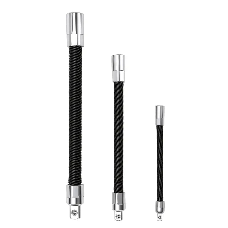 GJANSH Flexible Socket Extension Bar Set 3-Piece 1/2" 3/8" 1/4" Shaft Drive 10" 8" 6"-Spring-Loaded Detent Balls to Prevent Slipping,